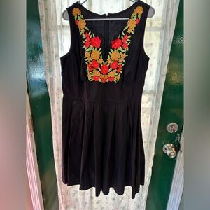 eShakti Black Dress with Red and Orange Floral Embroidery